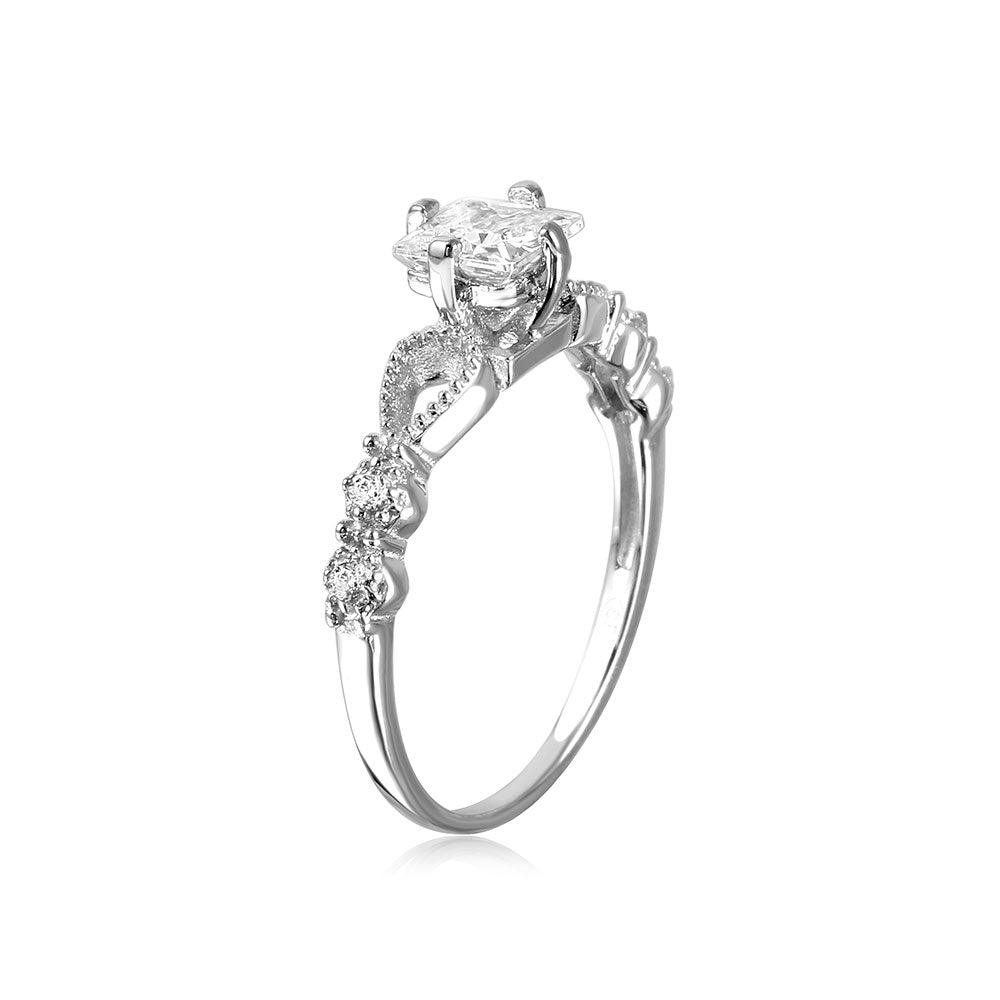 Silver 925 Rhodium Plated Open Shank CZ Center Stone Ring - GMR00091