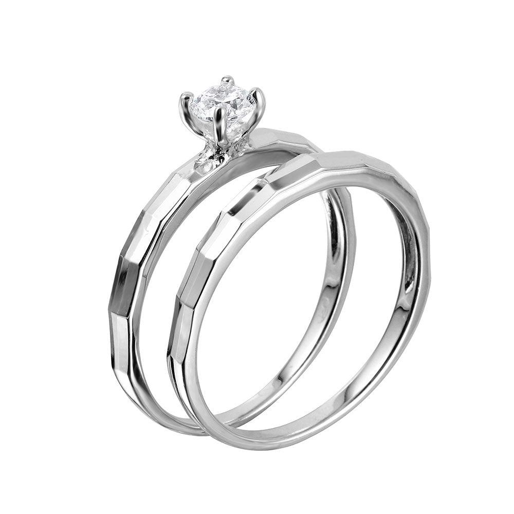 Silver 925 Rhodium Plated Center CZ Stone Hammered Band - GMR00108