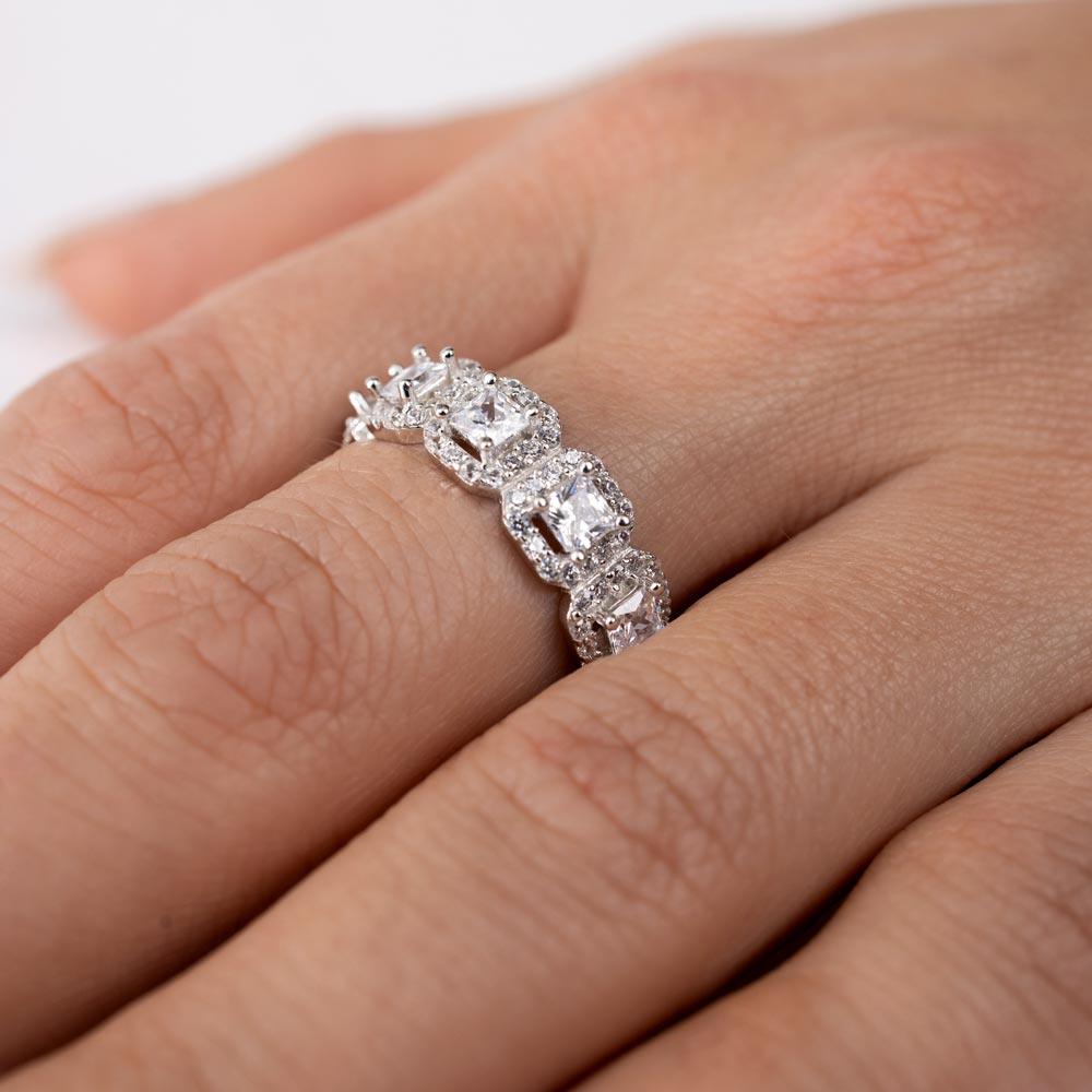 Silver 925 Rhodium Plated Eternity Band with Micro Pave Square and Round CZ - GMR00126