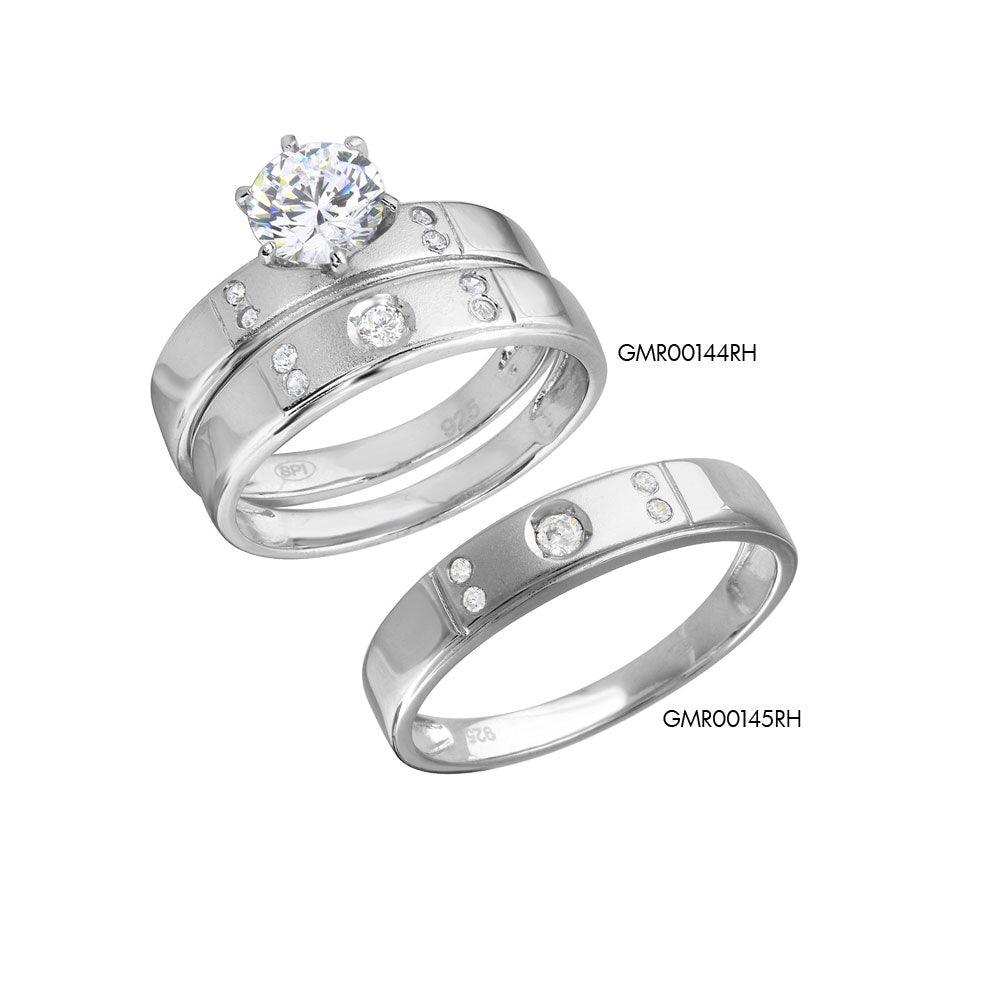 Silver 925 Rhodium Plated Matte Finish 5 CZ Wedding Ring - GMR00144