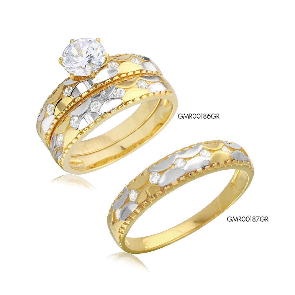 Silver 925 2 Toned Hammered CZ Wedding Ring - GMR00186GP