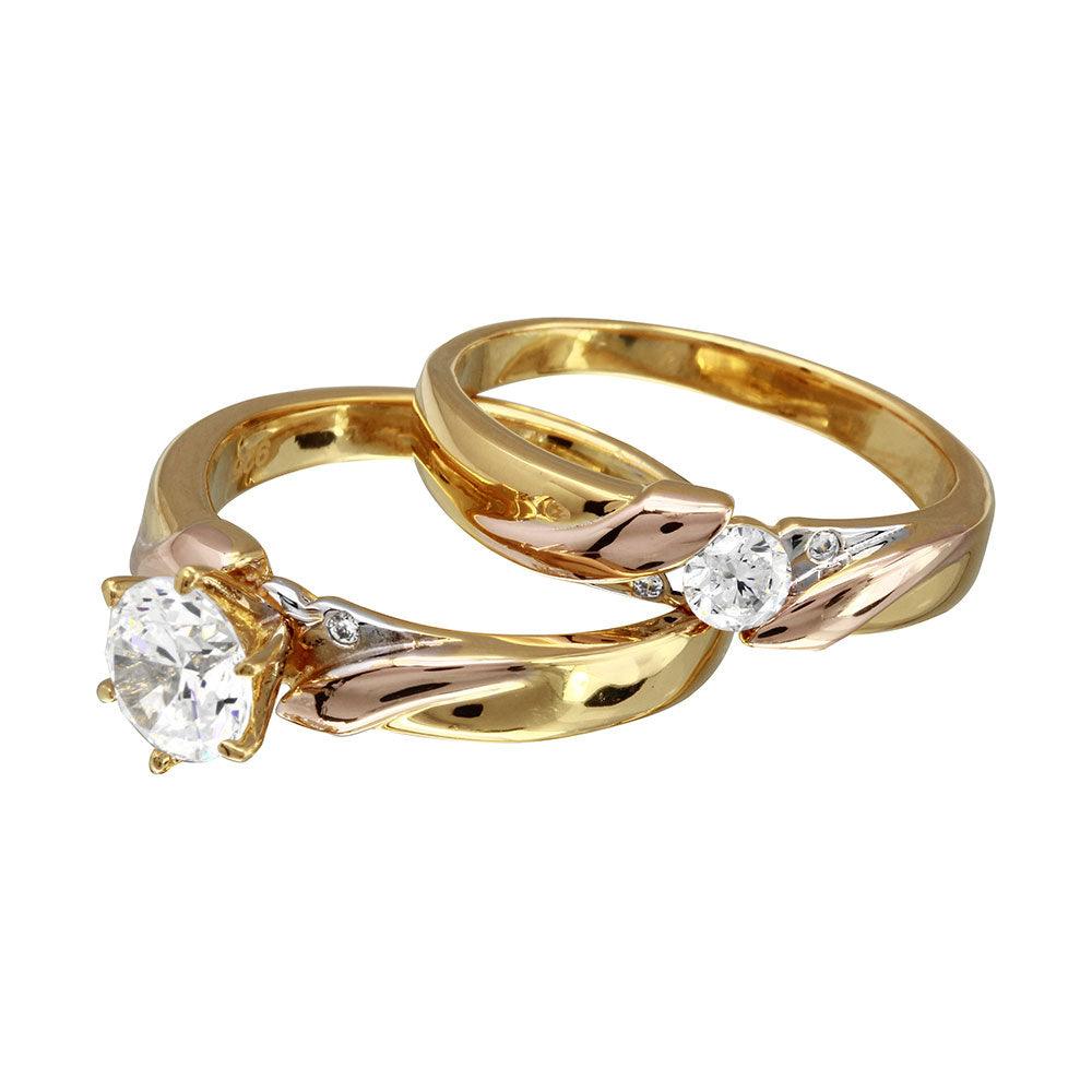 Silver 925 Rhodium Plated 3 Toned CZ Trios Bridal Ring - GMR00198TRI