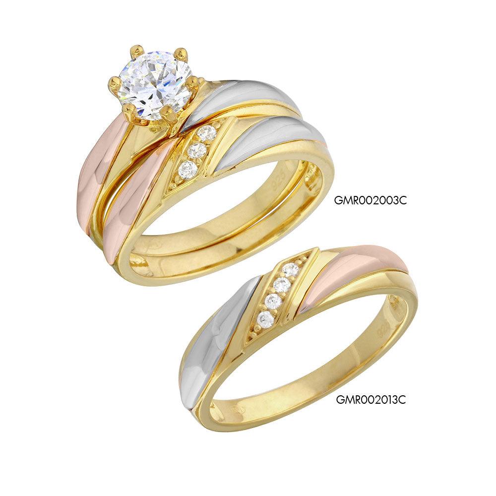 Silver 925 3 Toned Overlap CZ Wedding Ring - GMR00200TRI