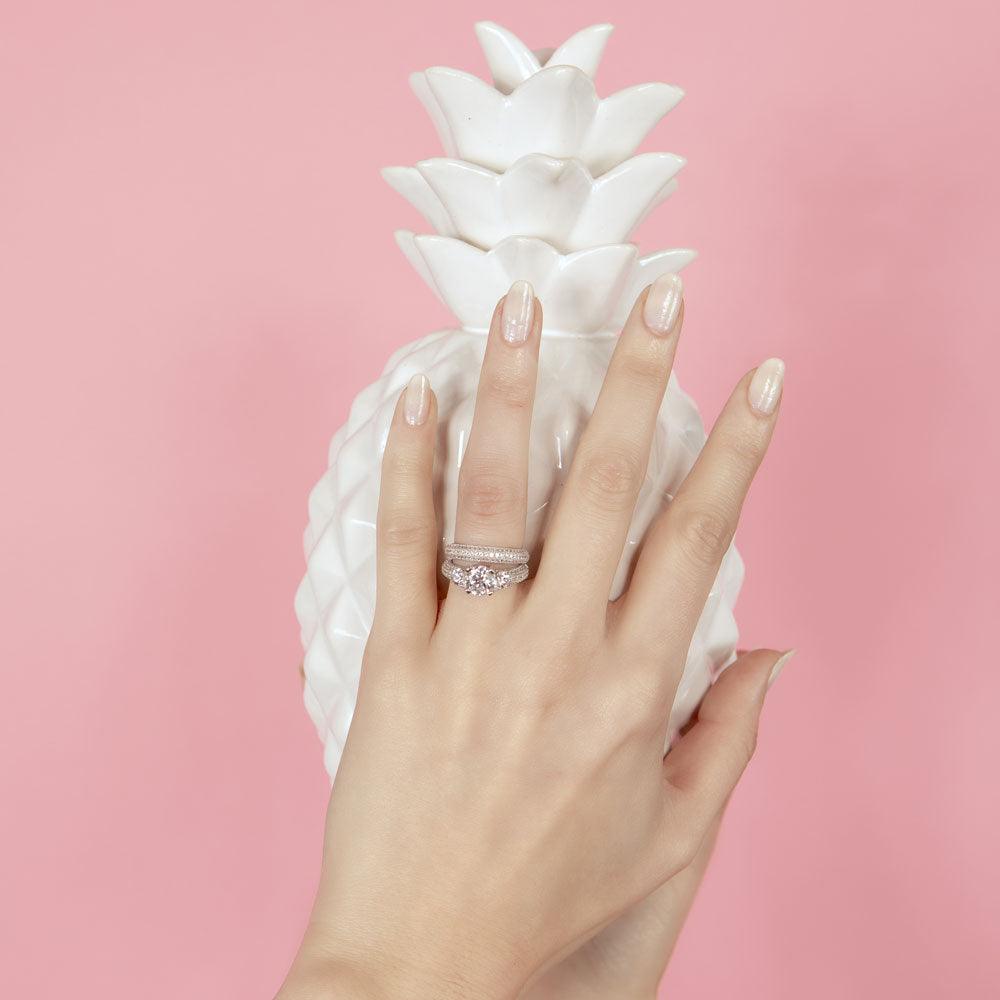 Silver 925 Rhodium Plated Micro Pave Shank Bridal CZ Ring - GMR00202