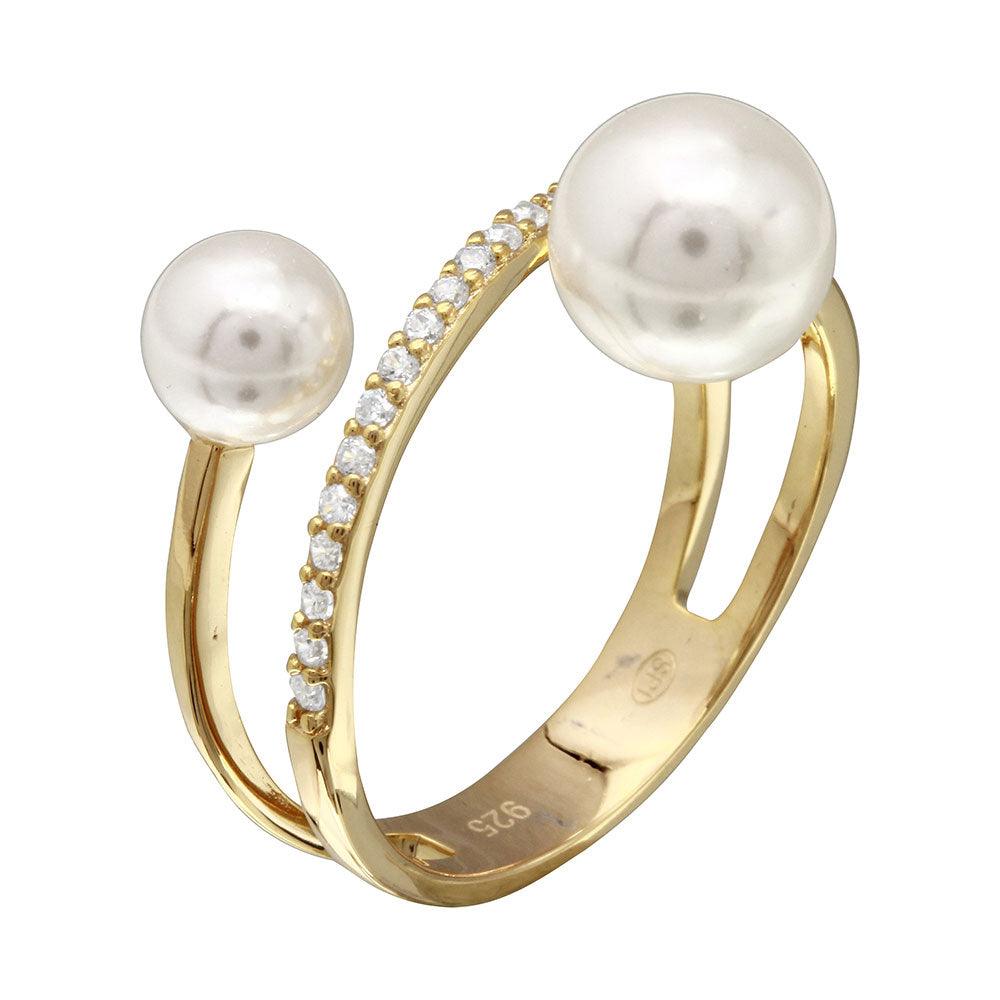 Silver 925 Gold Plated Synthetic Pearl Ended Loop CZ Ring - GMR00206GP