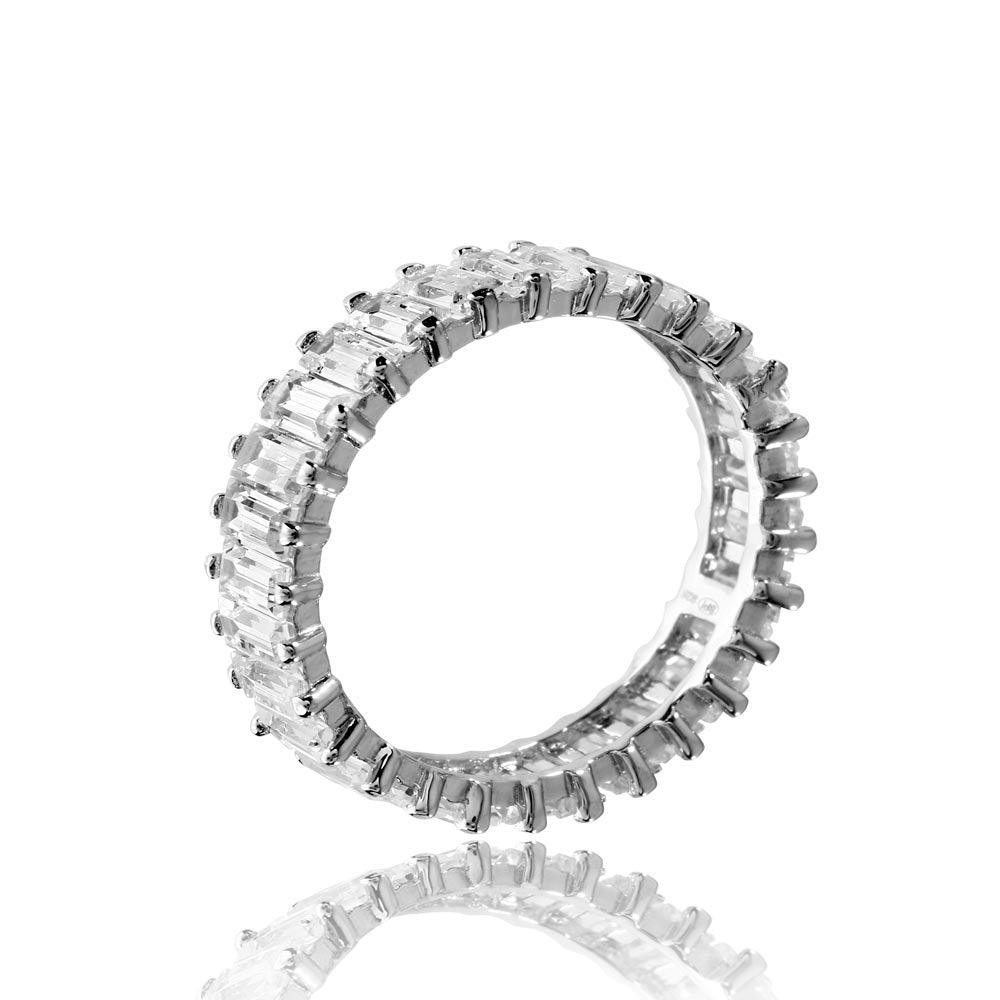 Silver 925 Rhodium Plated Eternity Band with Rectangle CZ - GMR00208