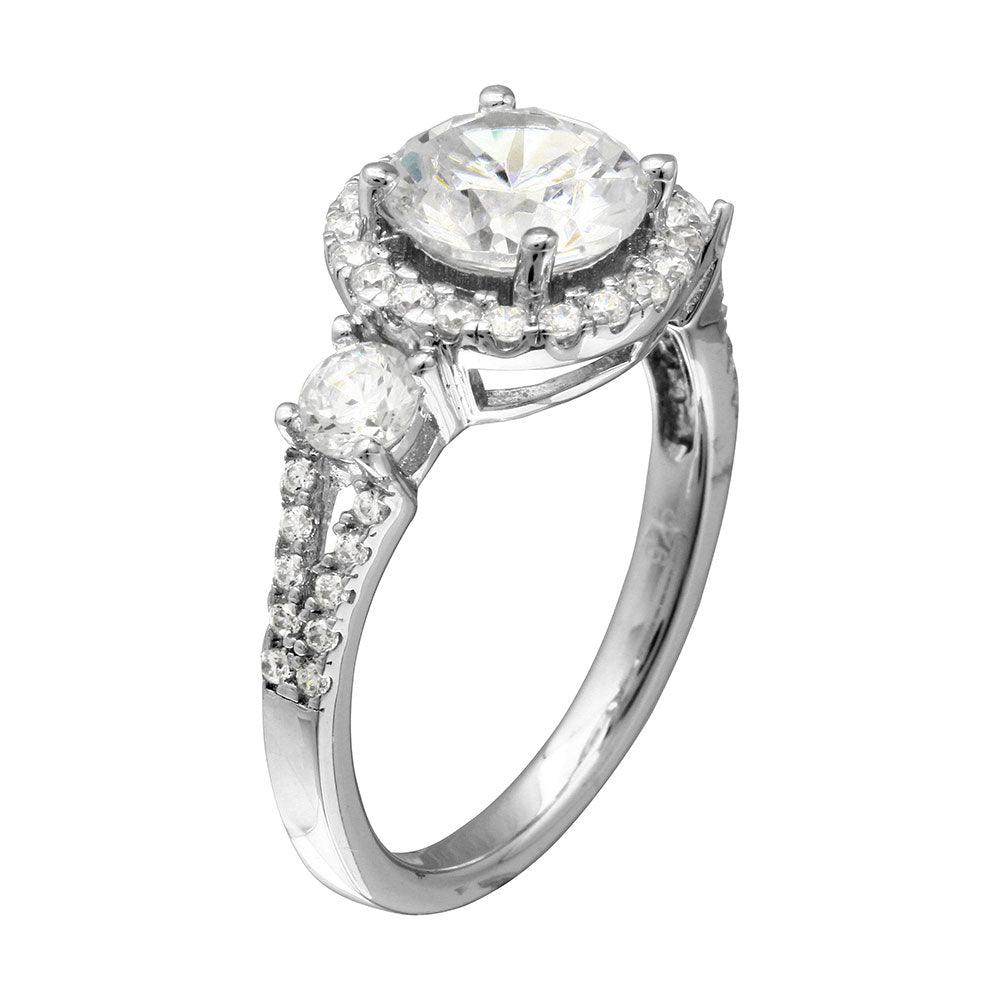 Silver 925 Rhodium Plated Round Halo Ring with CZ Shank - GMR00210