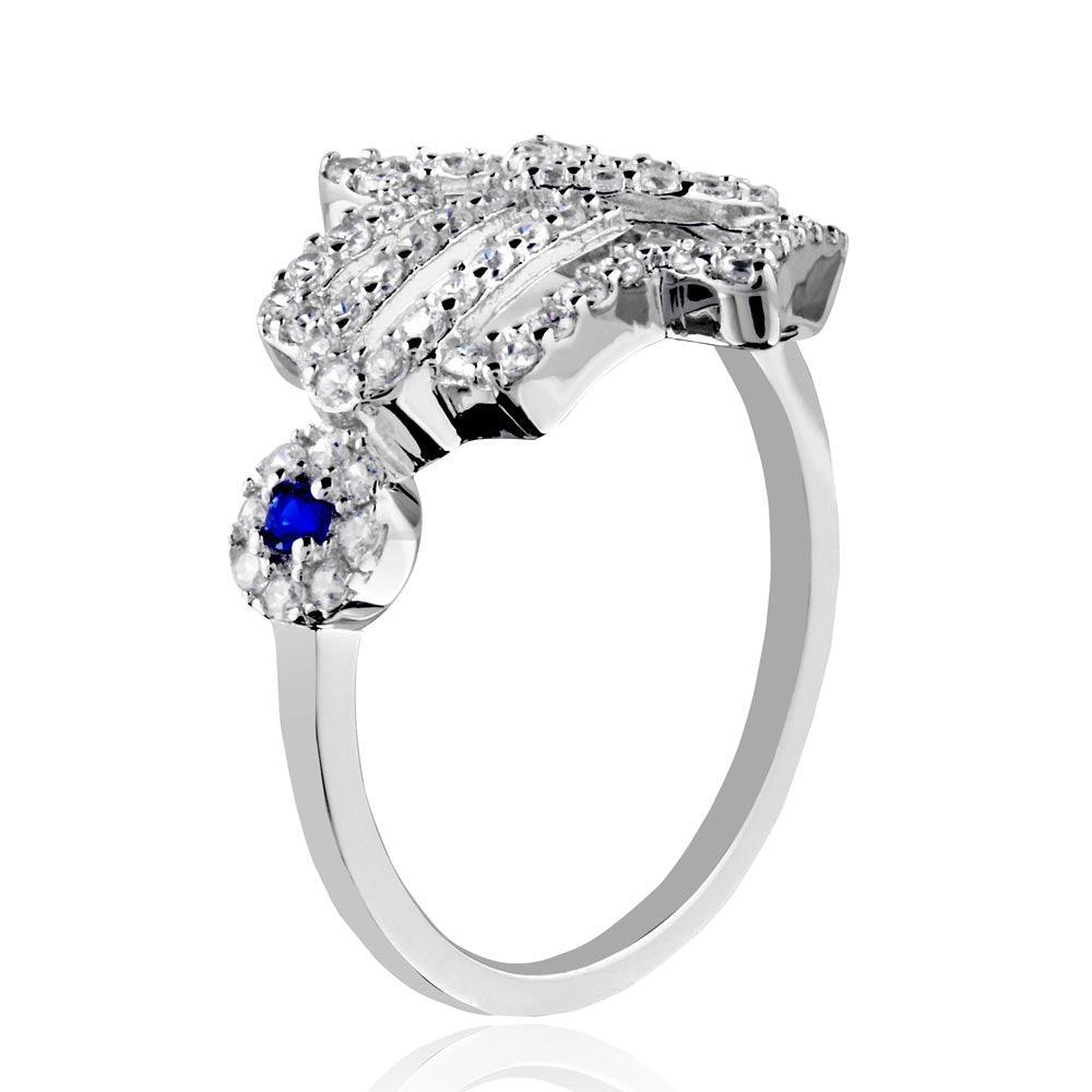 Silver 925 Rhodium Plated Heart Hamsa and Evil Eye with CZ - GMR00211