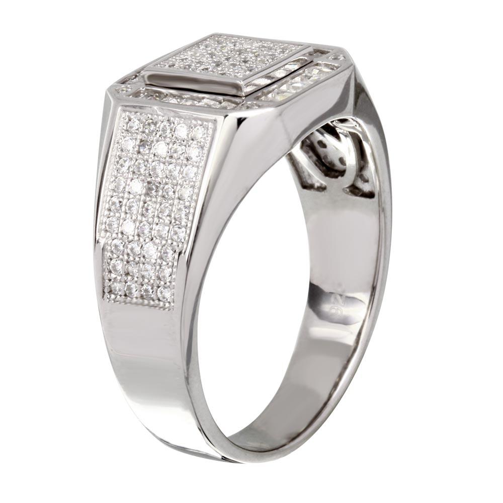 Men's Sterling 925 Silver Rhodium Plated Square CZ Ring - GMR00219