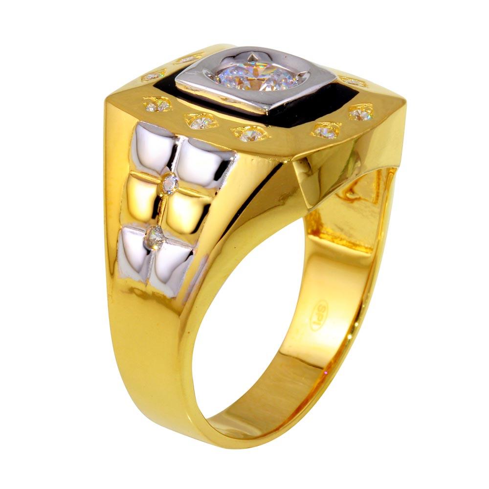 Silver 925 Tri Color Square Ring with CZ - GMR00225GR