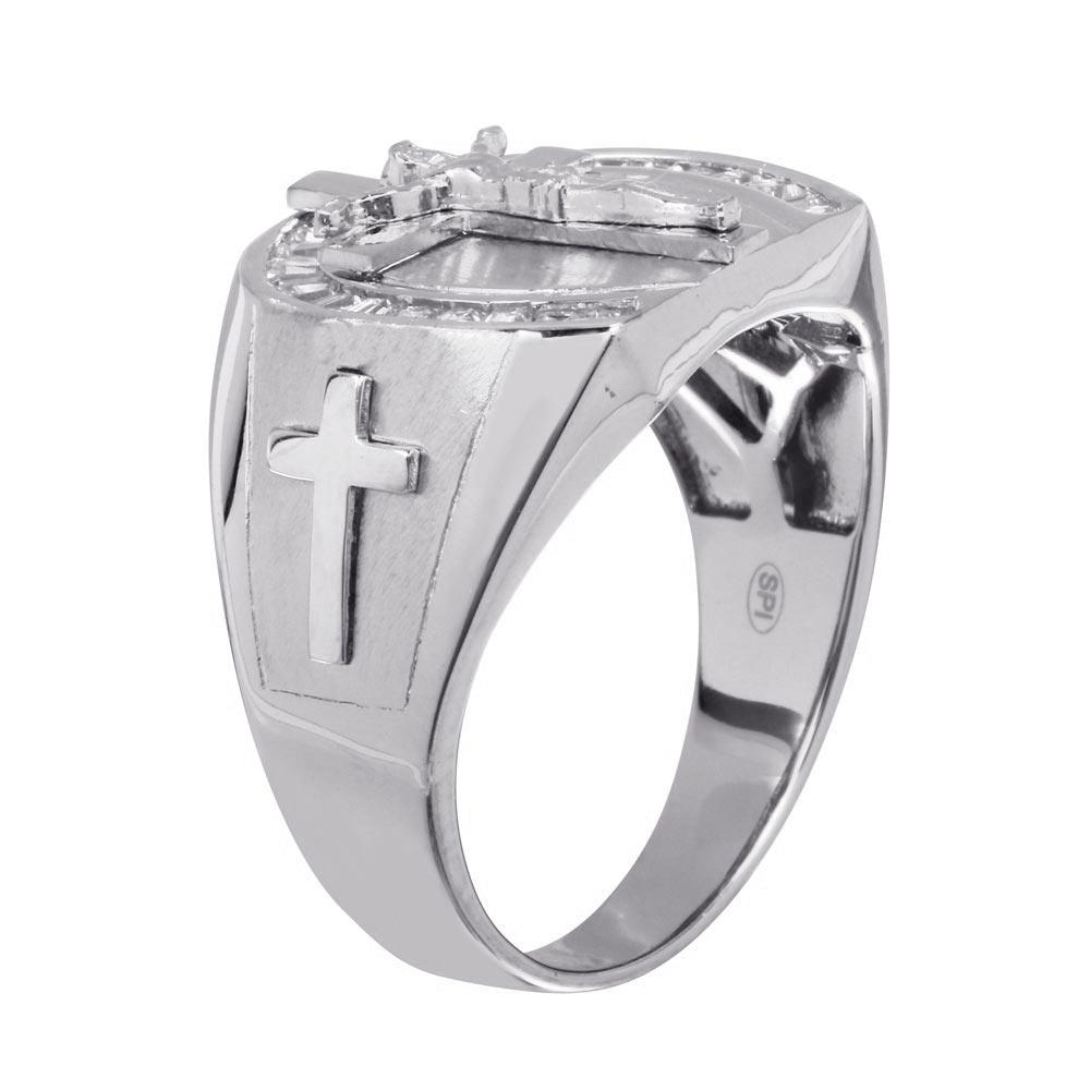 Men's Sterling Silver 925 Rhodium Plated Crucifix Ring - GMR00229RH