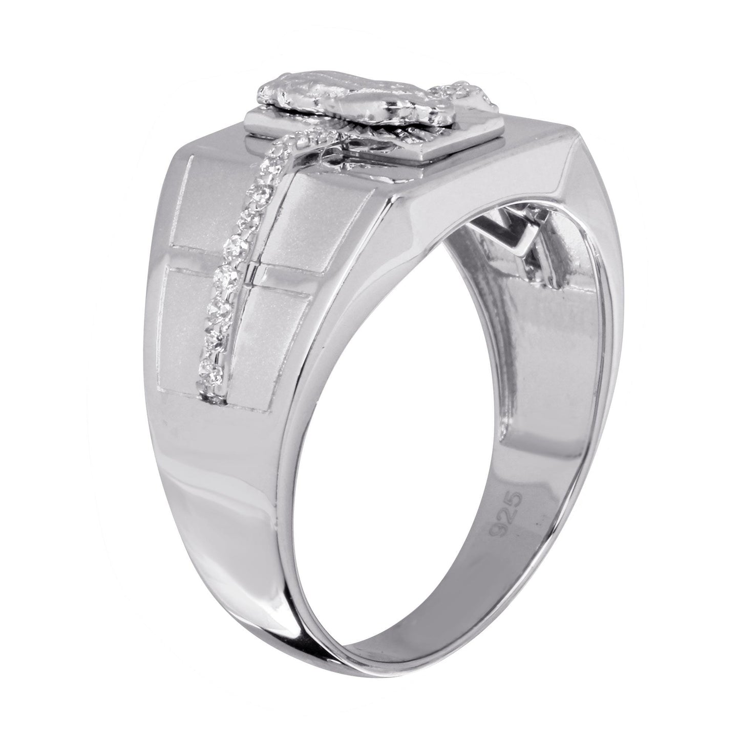 Men's Sterling Silver 925 Rhodium Lady of Guadalupe Ring with CZ - GMR00247RH