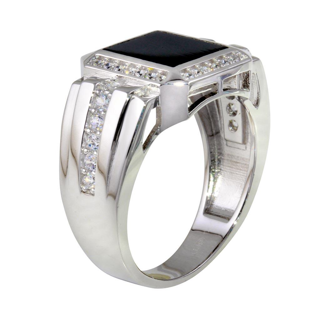 Silver 925 Rhodium Plated Square Ring with CZ - GMR00253