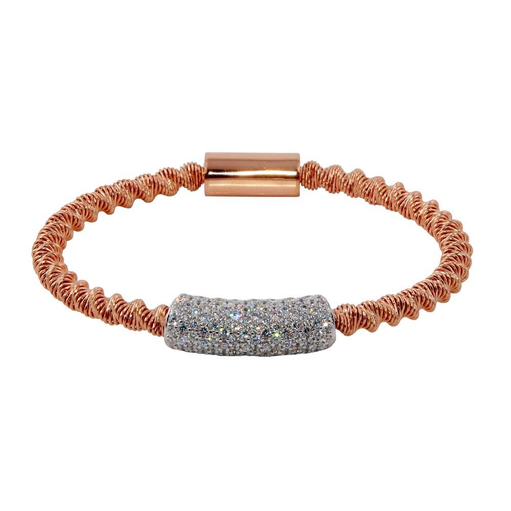 Closeout-Silver 925 Rose Gold Plated Italian Bracelet with CZ - ITB00095RGP | Silver Palace Inc.