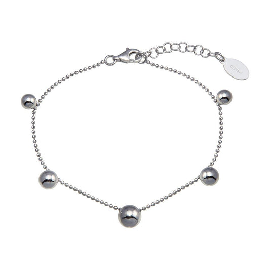 Silver 925 Rhodium Plated 5 Bead Charm Bead Link Chain Bracelet - ITB00315-RH | Silver Palace Inc.