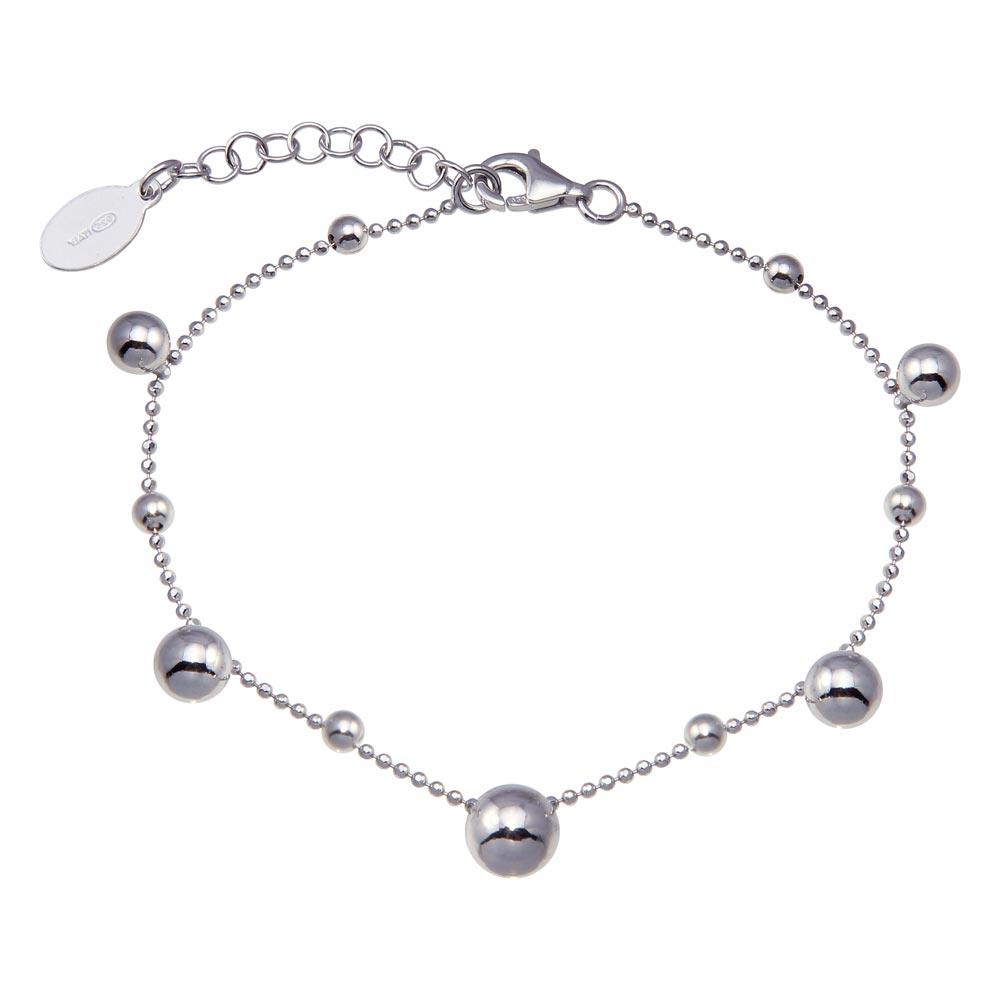 Silver 925 Rhodium Plated 11 Bead Charm Bead Link Chain Bracelet - ITB00316-RH | Silver Palace Inc.