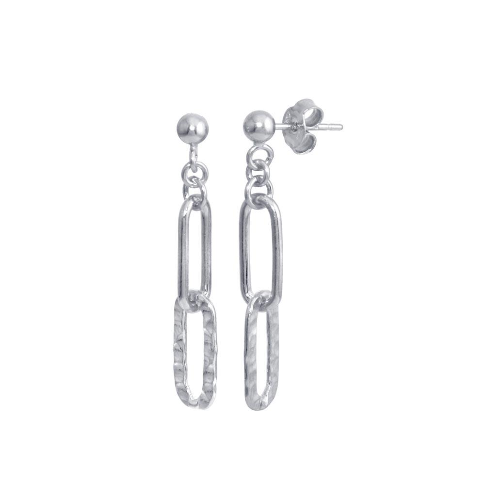 Silver 925 Rhodium Plated Dangling Ball Textured Paperclip Earrings - ITE00090-RH | Silver Palace Inc.