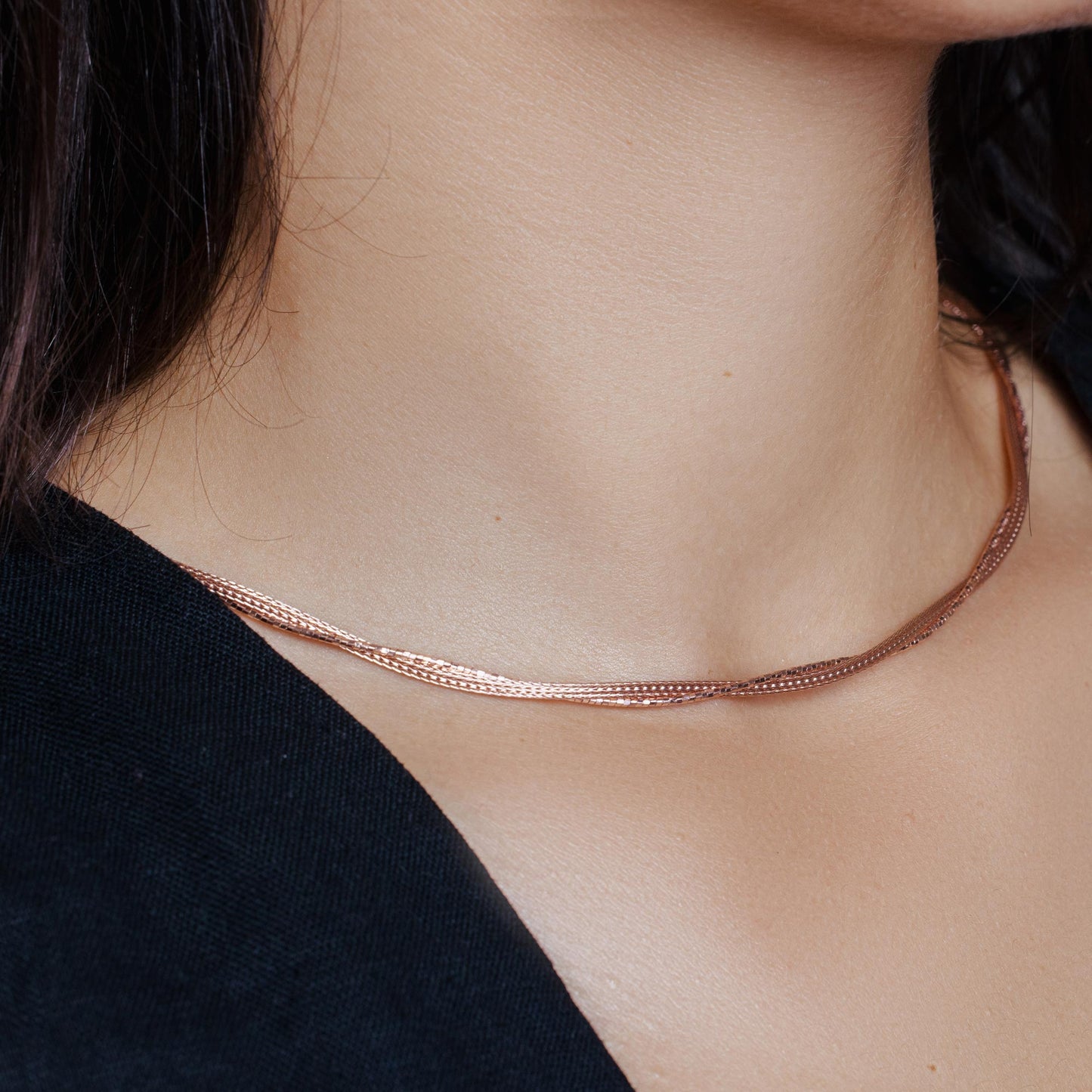 Silver 925 Rose Gold Plated Inter Twisted Mesh and DC Round Snake Chains - ITN00054