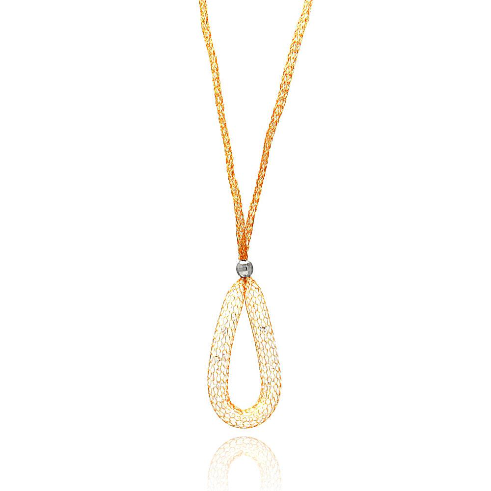 Closeout-Silver 925 Rose Gold Plated Mesh Necklace and Dropped Mesh Teardrop with Filled CZ - ITN00077RGP | Silver Palace Inc.