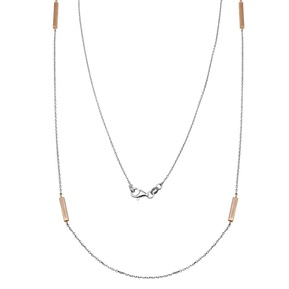 Silver 925 Rose Gold Plated Rectangle Bar Long Necklace - ITN00099RH-RGP | Silver Palace Inc.