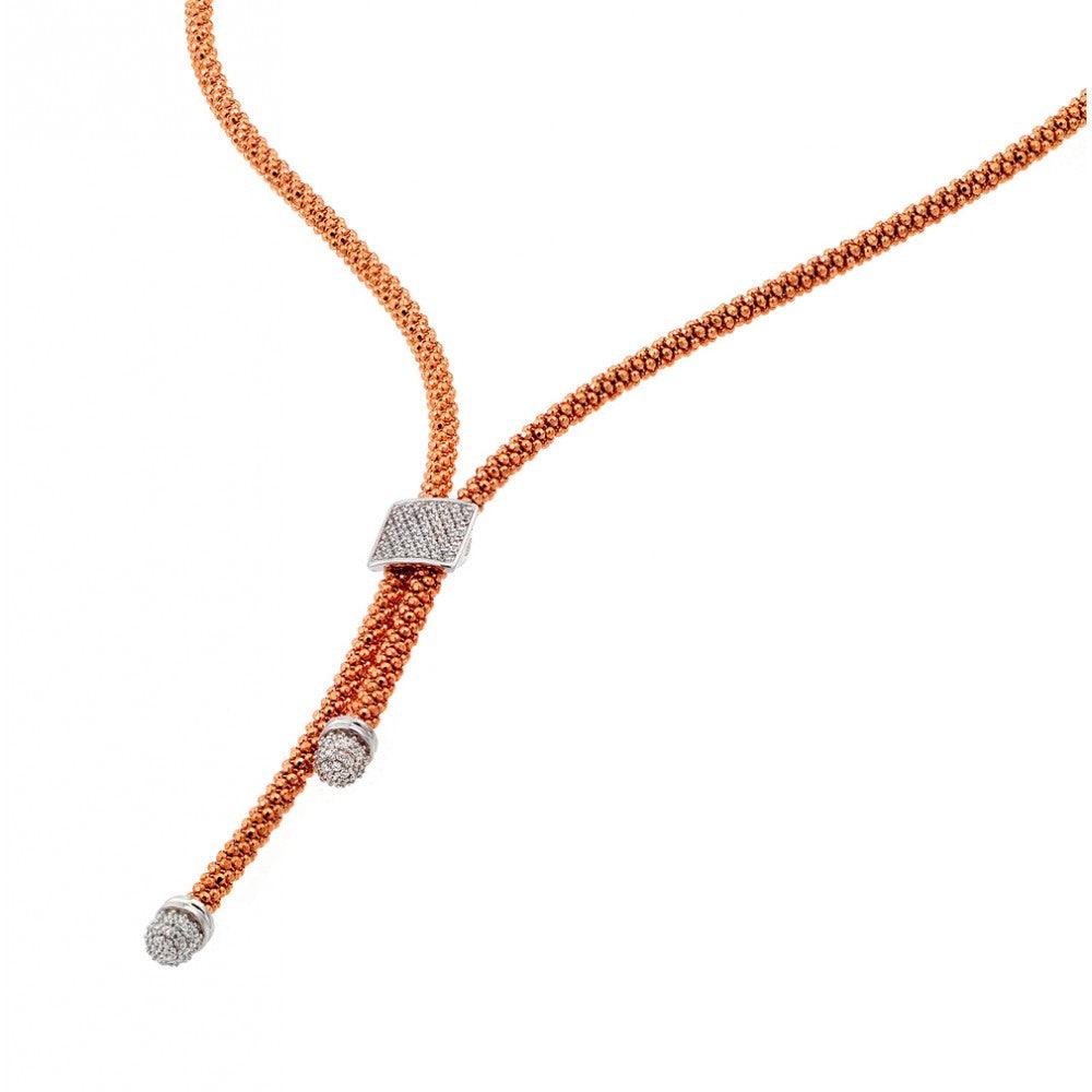 Closeout-Silver 925 Rose Gold and Rhodium Plated Italian Necklace - ITN00106RGP | Silver Palace Inc.