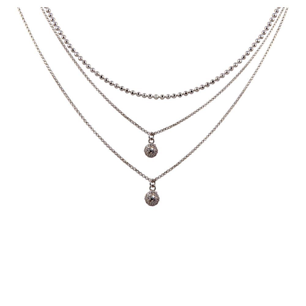 Silver 925 Rhodium Plated Triple Chain with 2 Small CZ Pendants - ITN00124RH | Silver Palace Inc.
