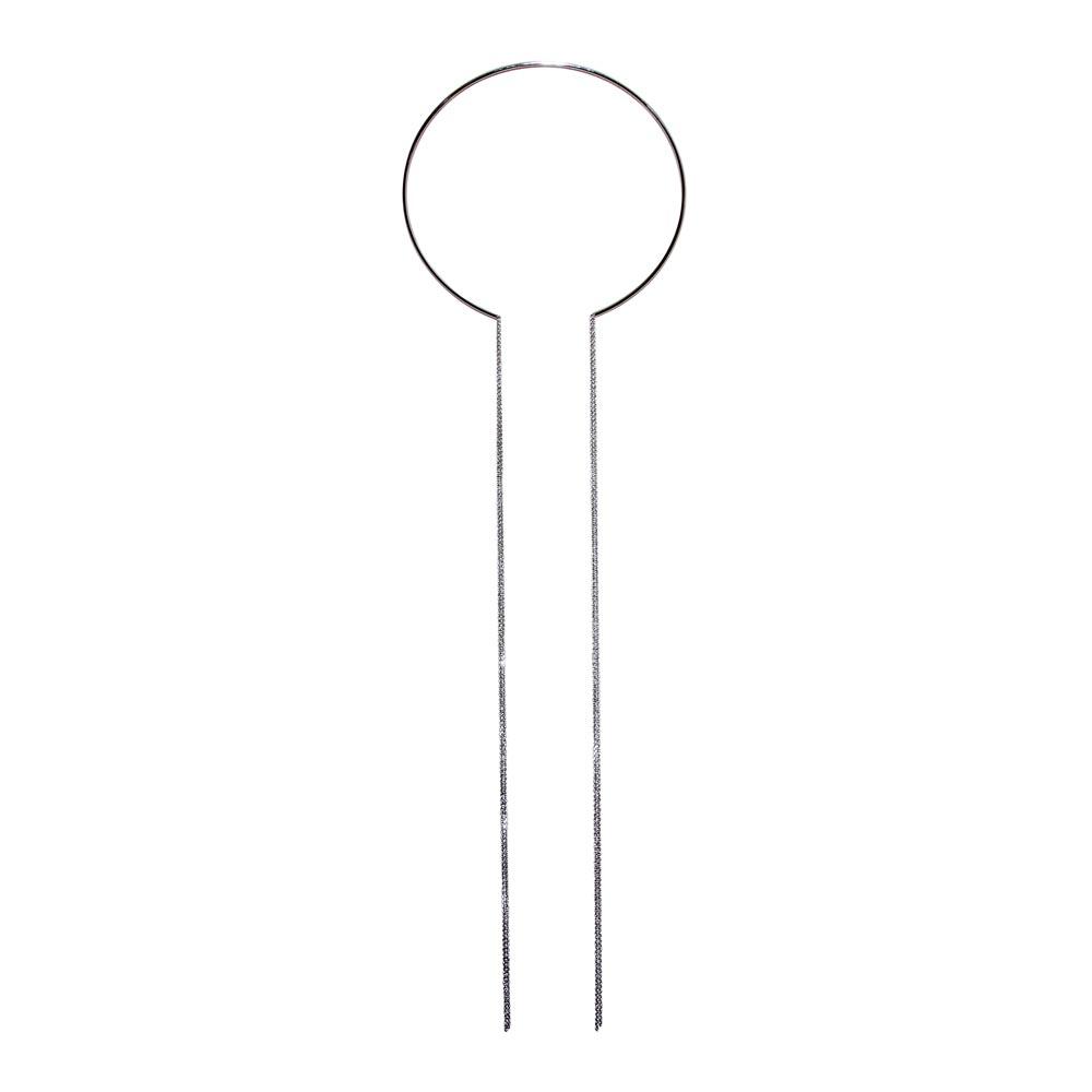 Silver 925 Cuff Wire Necklace with Dangling Double Chain - ITN00128RH | Silver Palace Inc.