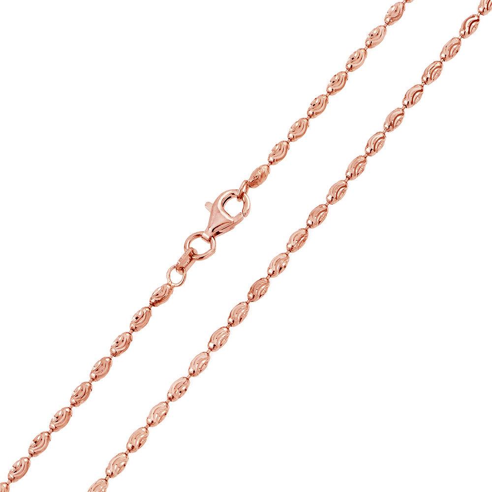 Silver 925 Rose Gold Plated Oval Curved DC Bead 002 Chains - CH147 RGP | Silver Palace Inc.
