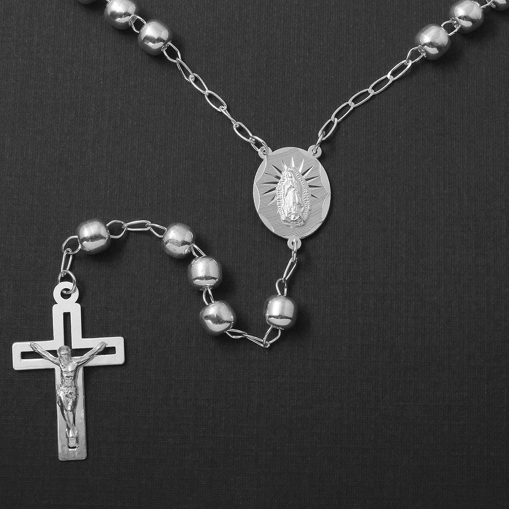 Silver 925 High Polished Open Cross Rosary 6mm - ROS24-6MM | Silver Palace Inc.
