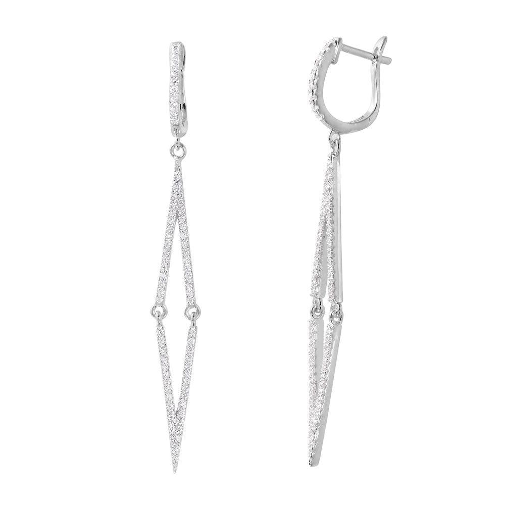 Silver 925 Rhodium Plated Dangling Long Thin Square CZ huggie hoop Earrings - ACE00101RH | Silver Palace Inc.