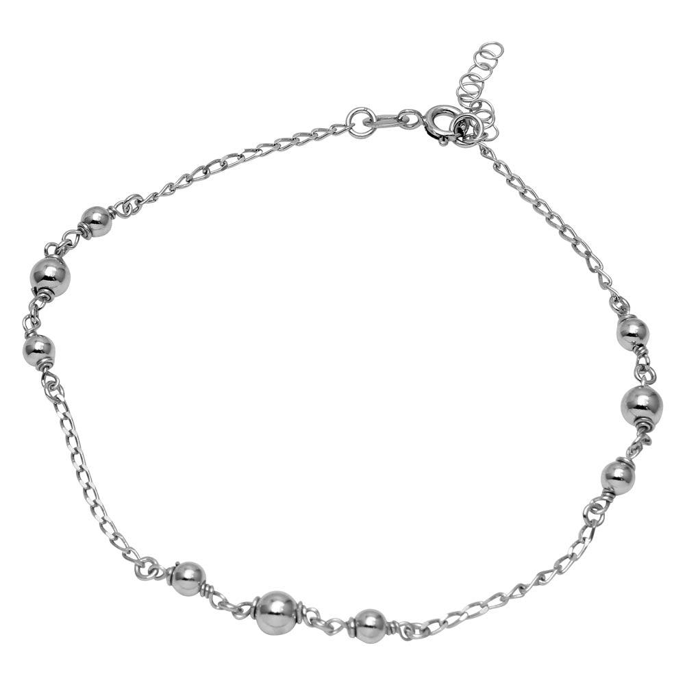Silver 925 Rhodium Plated Trio Bead Design Anklet - SOA00001 | Silver Palace Inc.