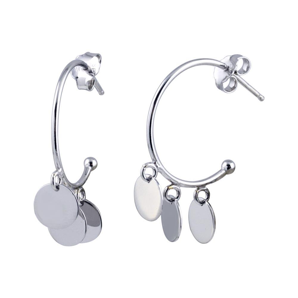 Silver 925 Rhodium Plated Dangling Round Silver Charm Earrings - SOE00025 | Silver Palace Inc.