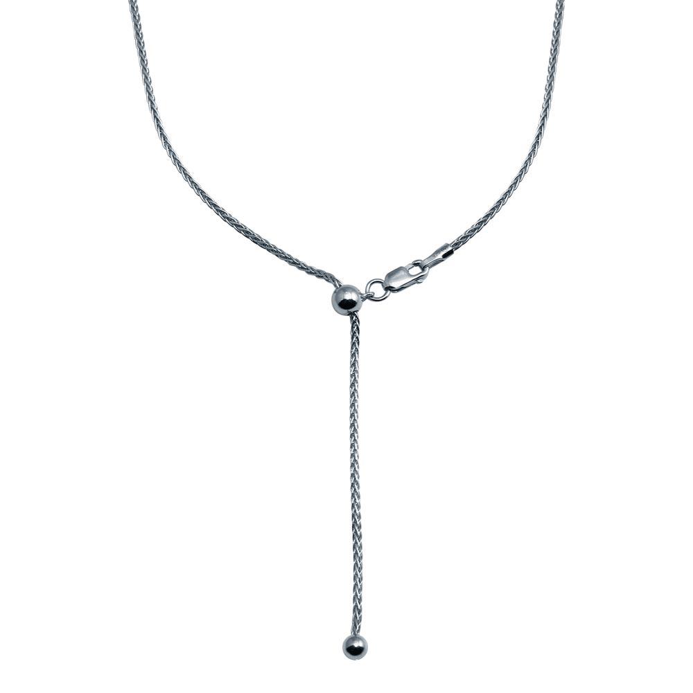 Silver 925 Rhodium Plated Adjustable Wheat Chain Slider Chain with Hanging Bead - SON00001 | Silver Palace Inc.