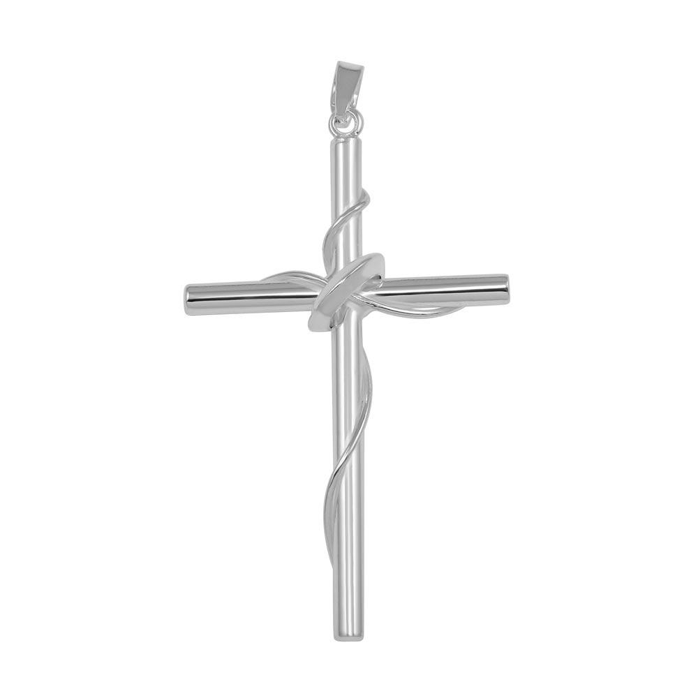 Silver 925 High Polished Cross in Hoop and Wrapped in Wire Pendant - SOP00030 | Silver Palace Inc.
