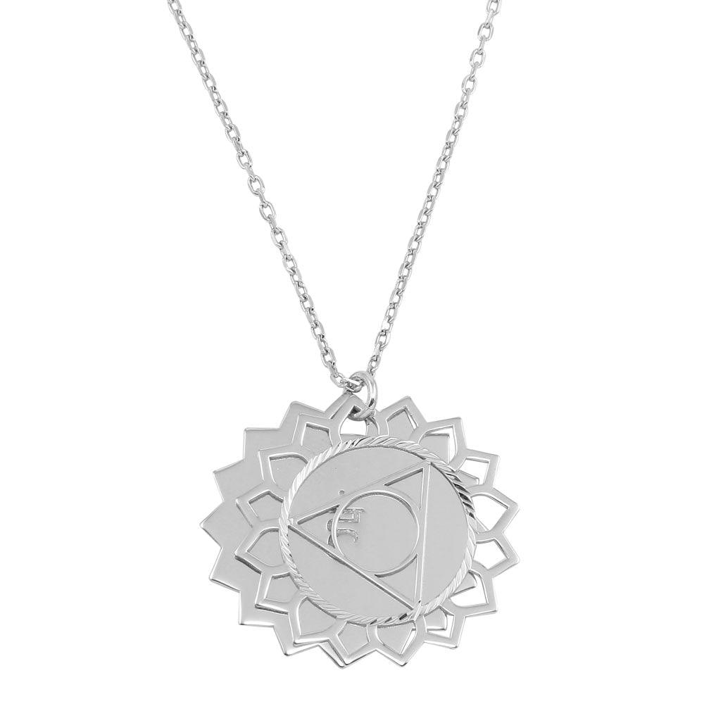 Silver 925 Rhodium Plated Manipura Chakra Symbol Necklace - SOP00055 | Silver Palace Inc.