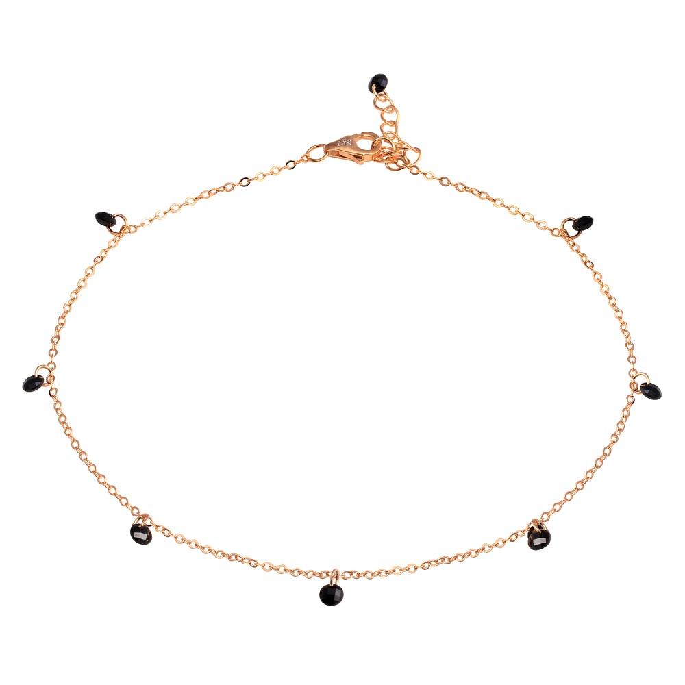 Silver 925 Rose Gold Plated Dangling Black CZ Anklet - STA00572RGP | Silver Palace Inc.