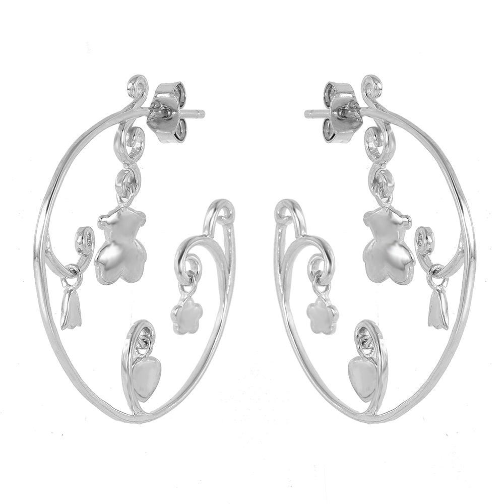 Closeout-Silver 925 Rhodium Plated Figure Round Hook Earrings - STE00521 | Silver Palace Inc.