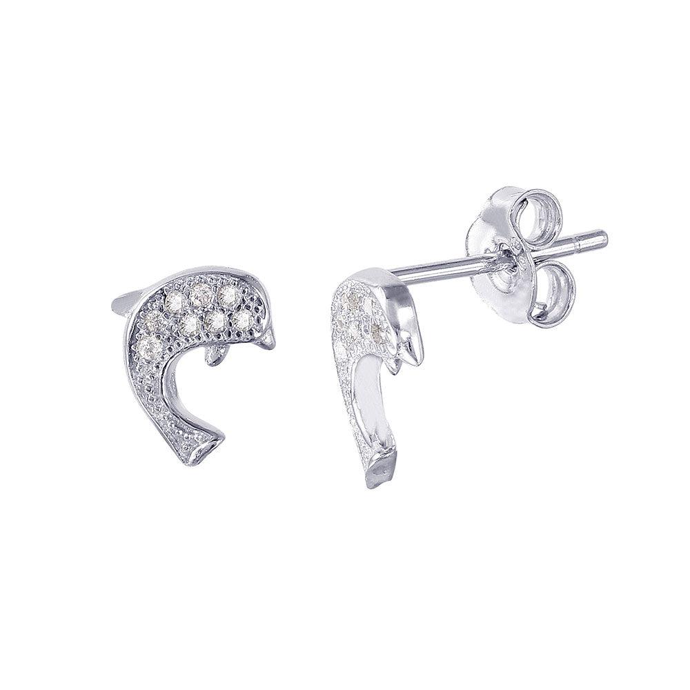 Silver 925 Rhodium Plated Dolphin CZ Earrings - STE01017 | Silver Palace Inc.
