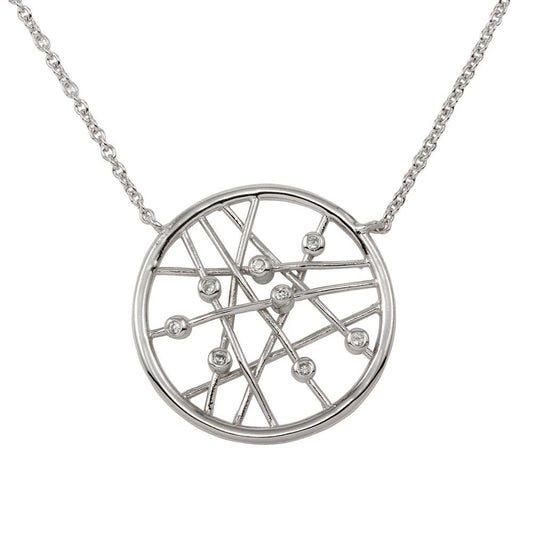 Closeout-Silver 925 Rhodium Plated Round Pendant Necklace - STP00369 | Silver Palace Inc.