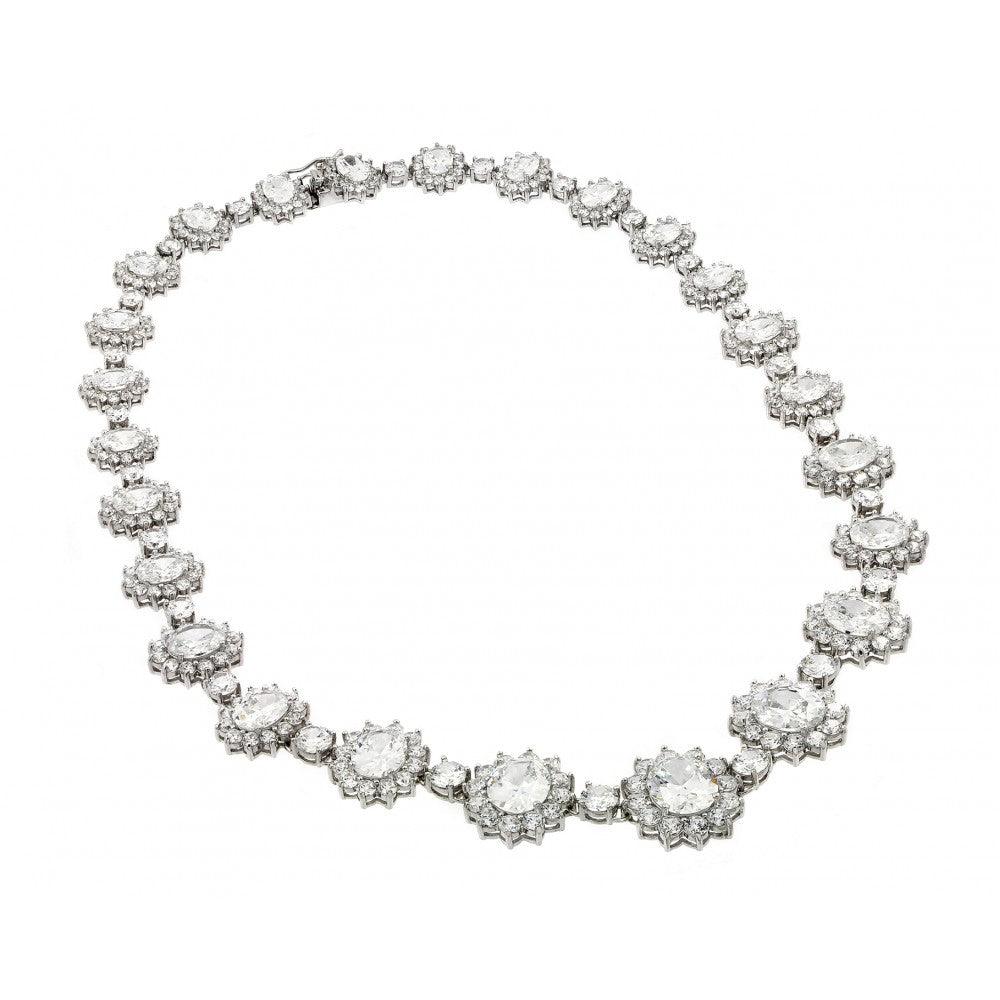 Silver 925 Rhodium Plated Clear CZ Cluster Pendant Necklace - STP00885CLR | Silver Palace Inc.
