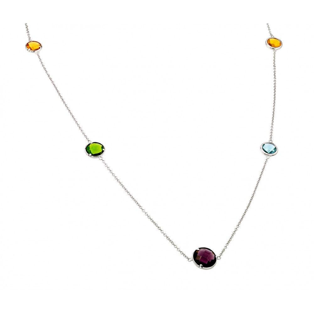 Silver 925 Rhodium Plated Clear CZ Pendant Necklace - STP01333 | Silver Palace Inc.
