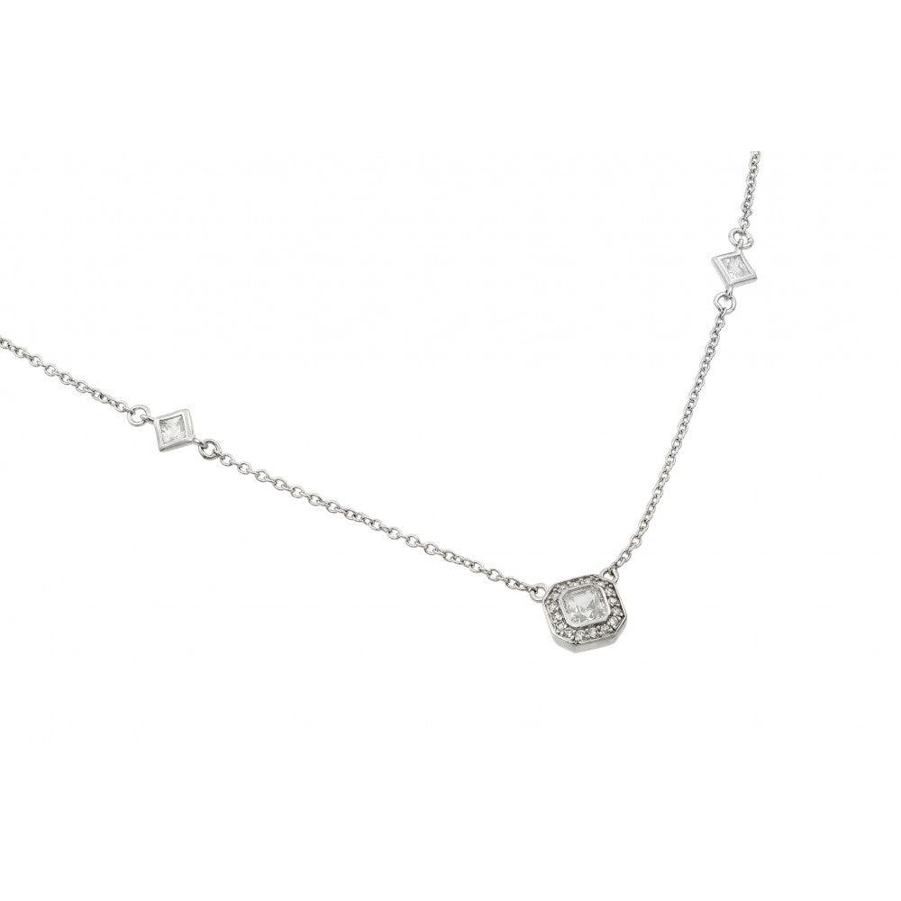Silver 925 Rhodium Plated Clear CZ Pendant Necklace - STP01424 | Silver Palace Inc.