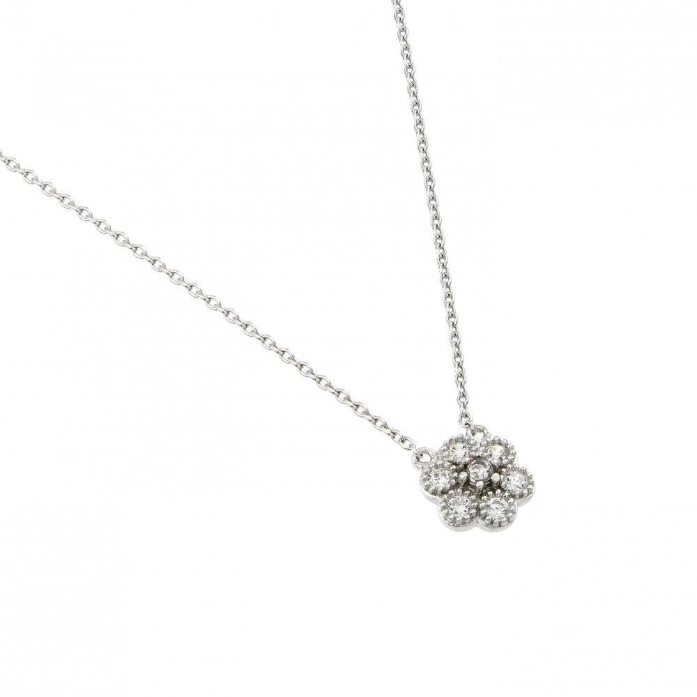 Silver 925 Rhodium Plated Clear CZ Cluster Pendant Necklace - STP01445 | Silver Palace Inc.