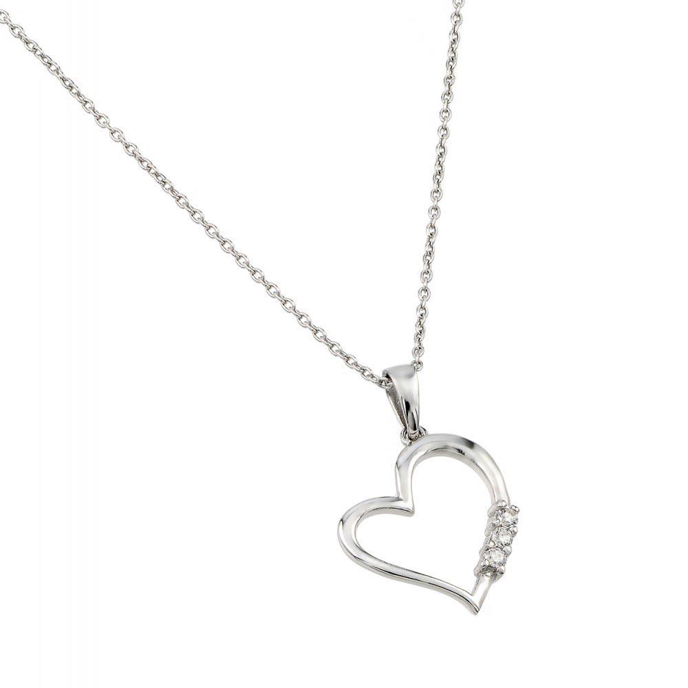 Silver 925 Rhodium Plated Heart CZ Pendant - STP01464 | Silver Palace Inc.
