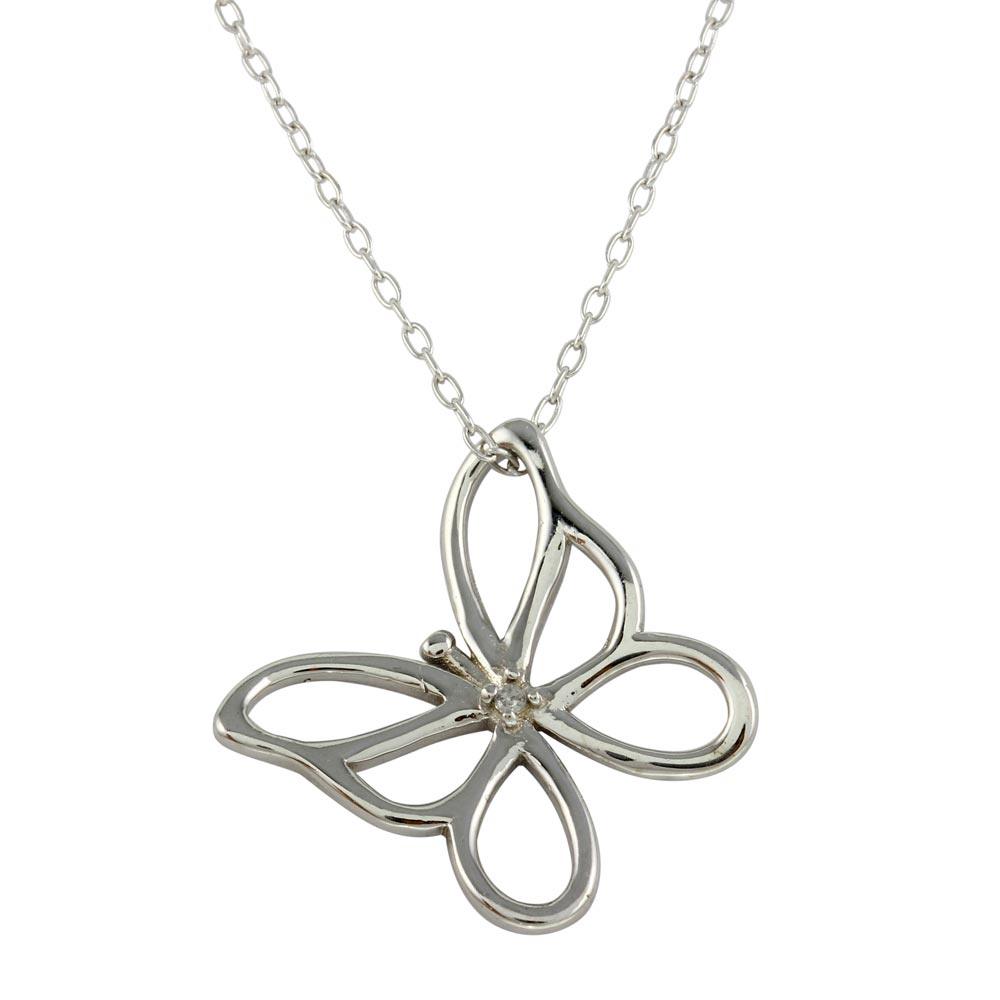 Silver 925 Rhodium Plated Open Butterfly Necklace - STP01480 | Silver Palace Inc.