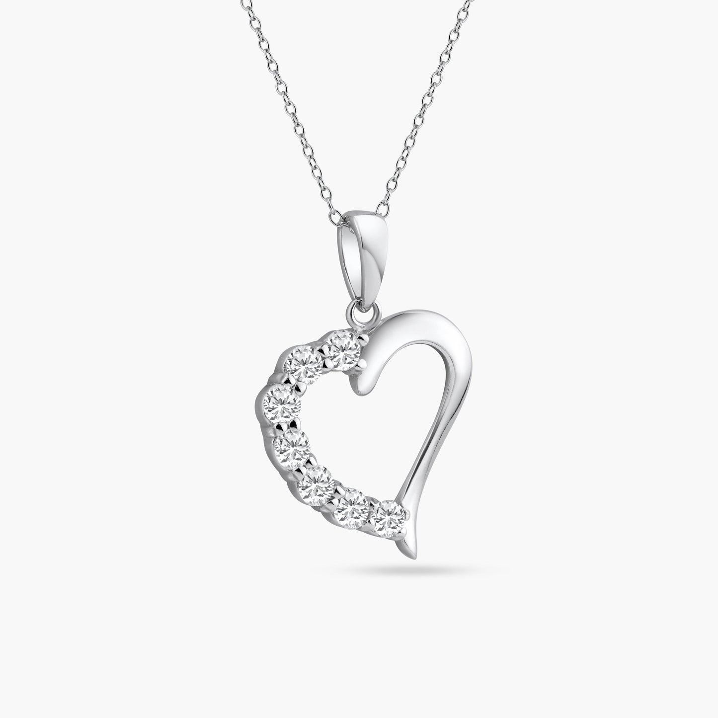 Silver 925 Rhodium Plated Open CZ Heart Necklace - STP01584