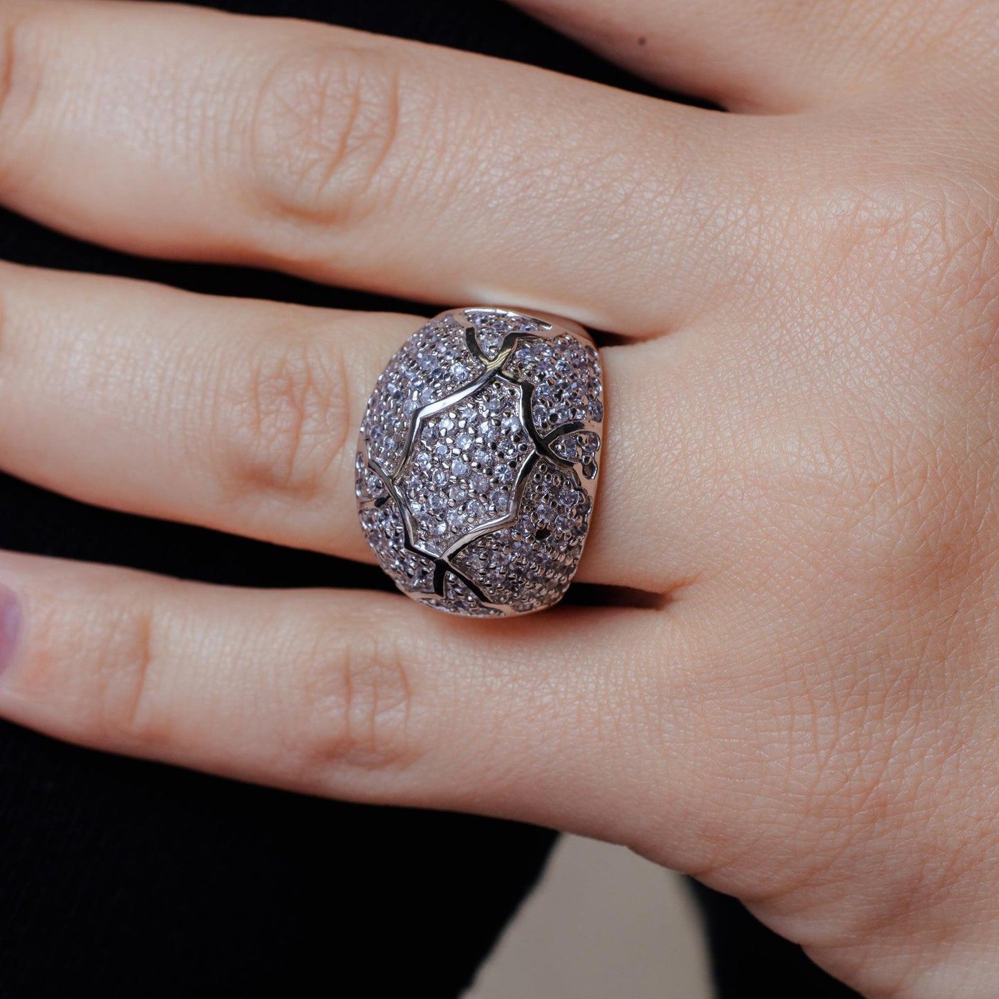 Closeout-Silver 925 Rhodium Plated Pave Set CZ Ring - STR00137