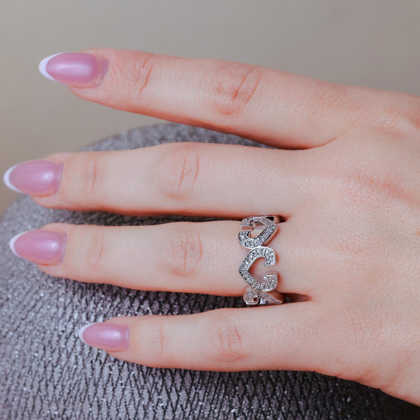 Closeout-Silver 925 Rhodium Plated CZ Eternity Heart Ring - STR00176