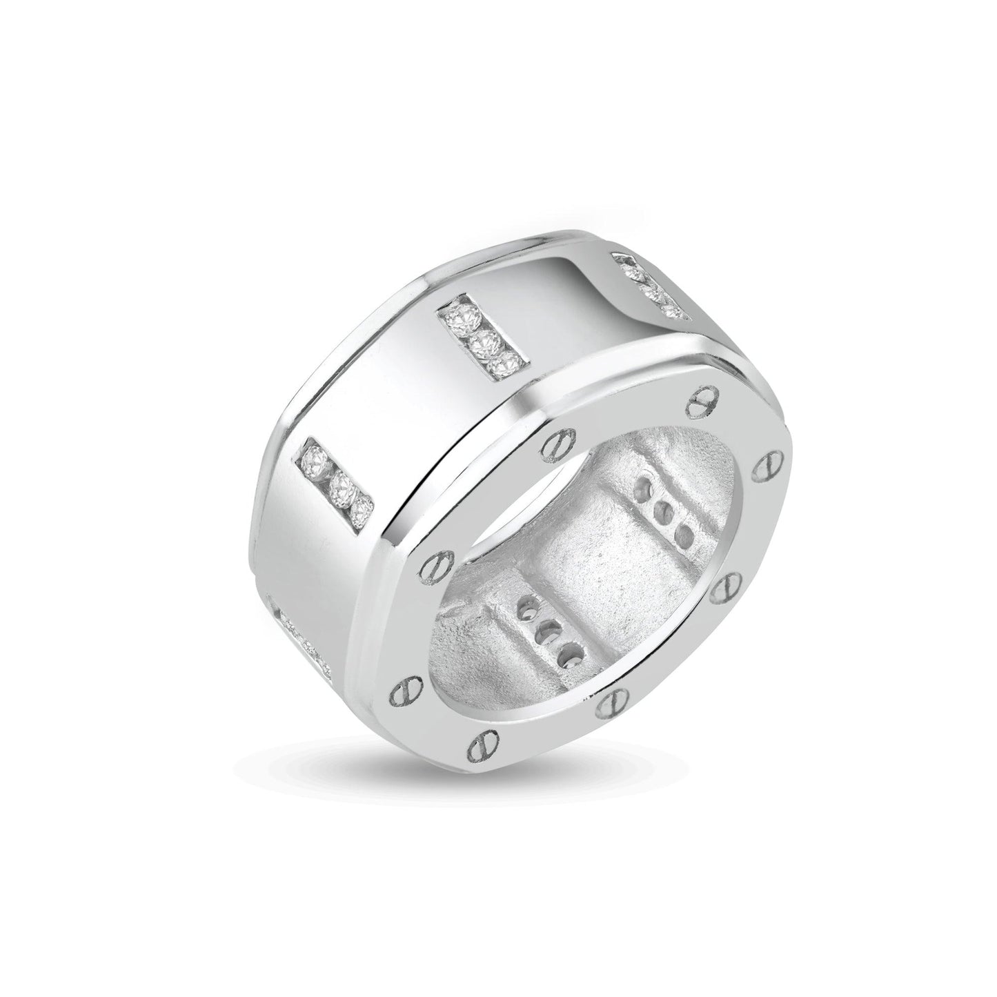 Silver 925 Rhodium Plated Wide CZ Band - STR00209