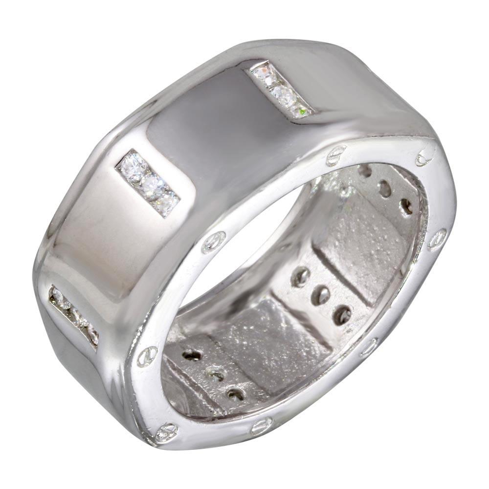 Silver 925 Rhodium Plated Wide CZ Band - STR00209